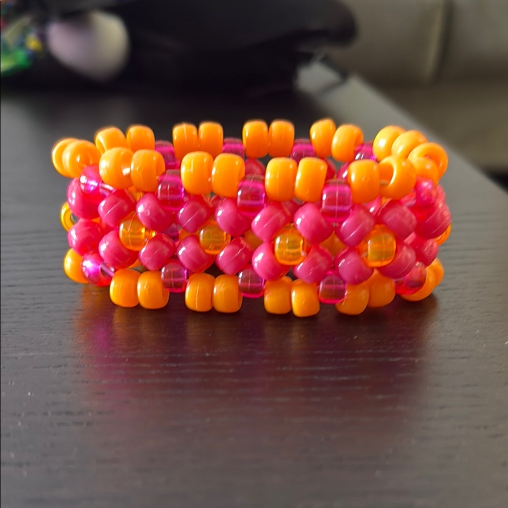 Handmade Orange and Pink Kandi Cuff